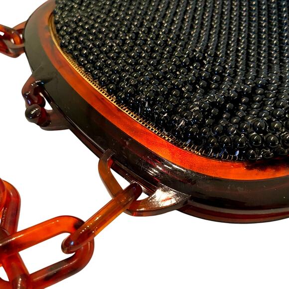 Vintage WHITING & DAVIS Mesh Handbag Tortoise Lucite Chain Kiss Lock Mid Century - Picture 5 of 11